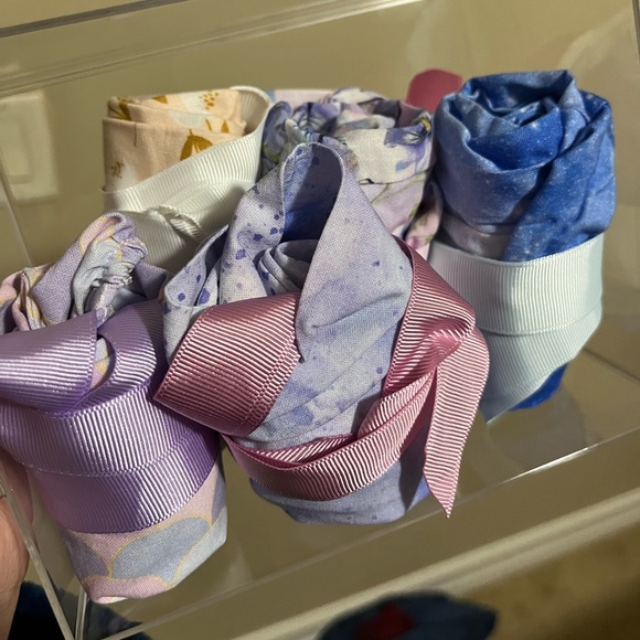 Nursing Scrub Cap with Ribbon Ponytail - Purple Pink Triangles - Picture 3 of 4